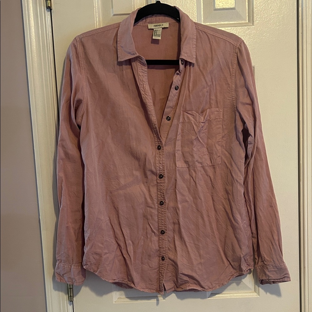 Forever 21 Women's Pink Button-Down Shirt
